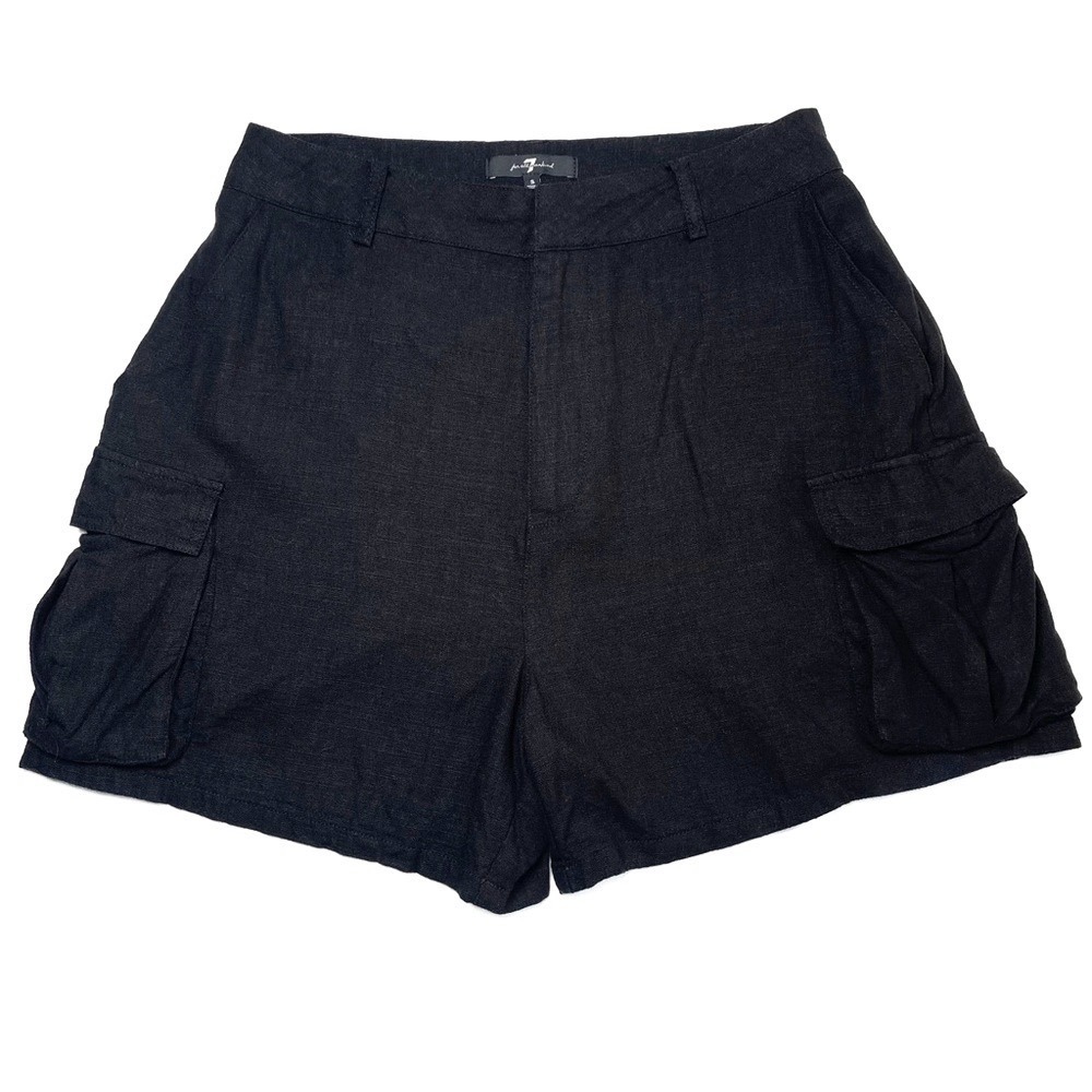7 for all Mankind Linen Viscose Black Cargo Shorts Size S Side Pockets Relaxed